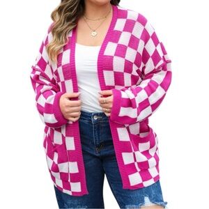 2042. Pink Checkered Women's Sweater